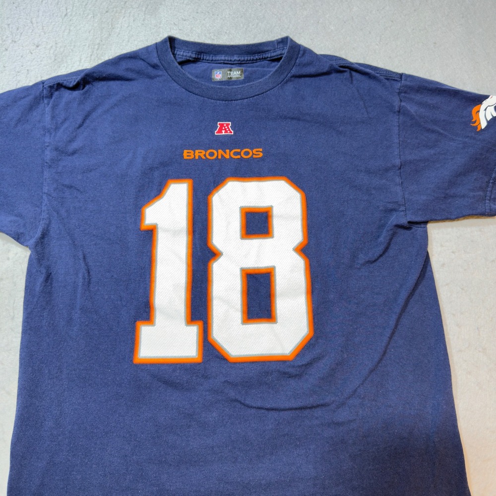 NFL Team Apparel Denver Broncos T-Shirt Men Large Navy Blue Excellent Manning 18